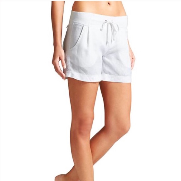 Athleta Pants - Athleta “Creston”  100% White Linen Shorts Pull-On